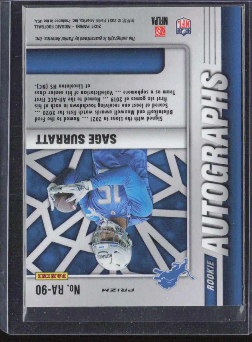 2021 Panini Mosaic #RA-90 Sage Surratt Rookie Autographs Mosaic