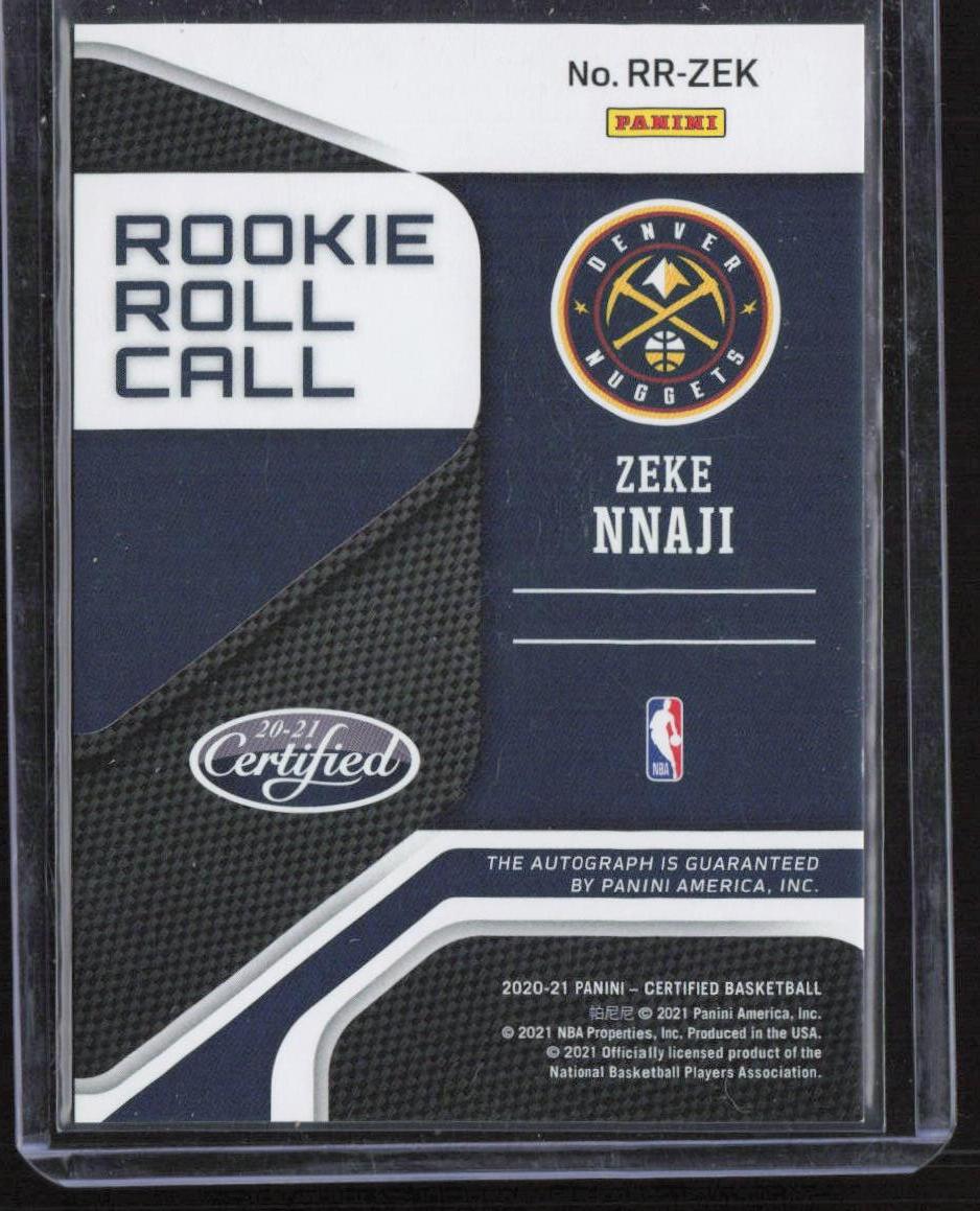 2020-21 Panini Certified #RR-ZEK Zeke Nnaji Rookie Roll Call