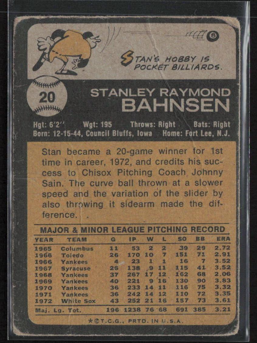 1973 Topps #20 Stan Bahnsen