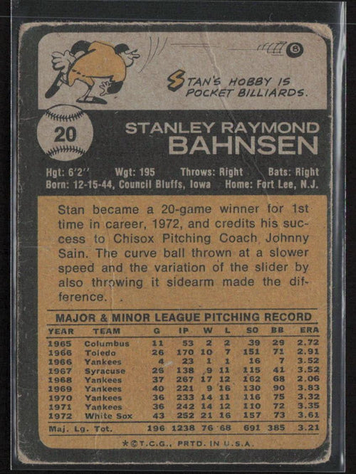 1973 Topps #20 Stan Bahnsen