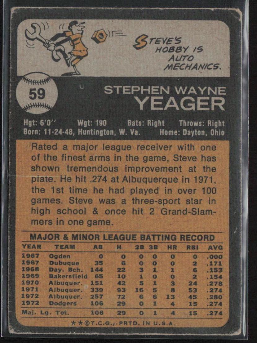 1973 Topps #59 Steve Yeager