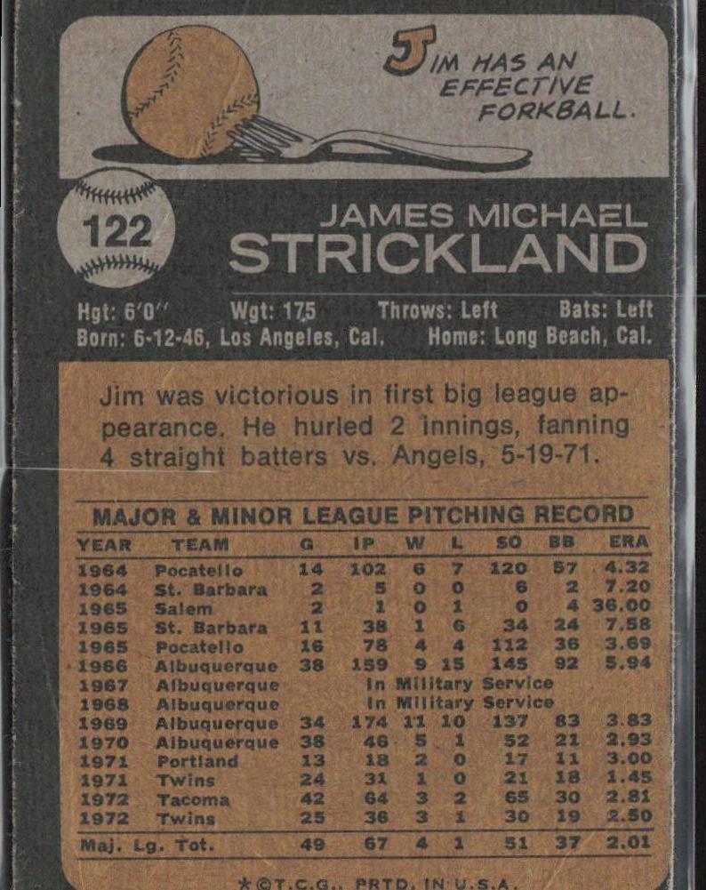 1973 Topps #122 Jim Strickland
