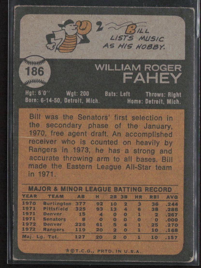 1973 Topps #186 Bill Fahey