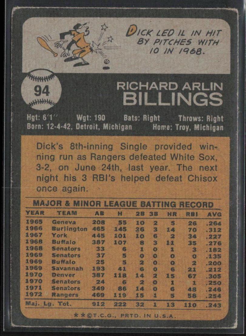 1973 Topps #94 Dick Billings