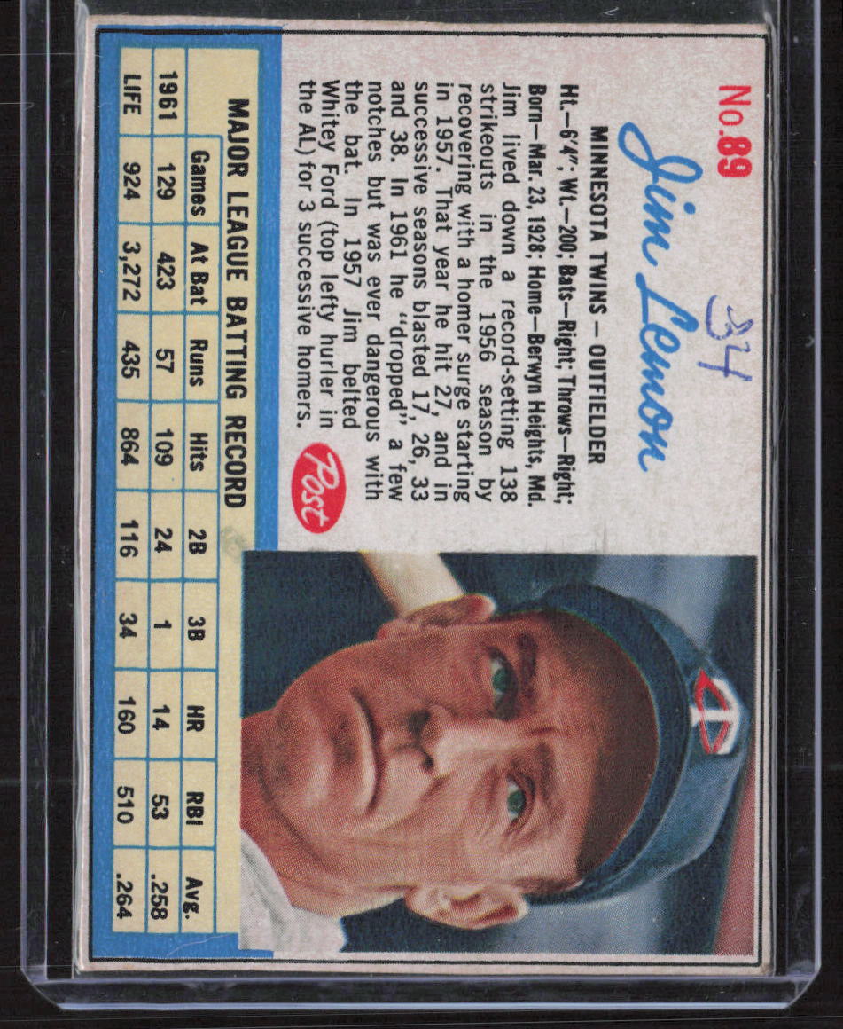 1962 Post Cereal #89 Jim Lemon