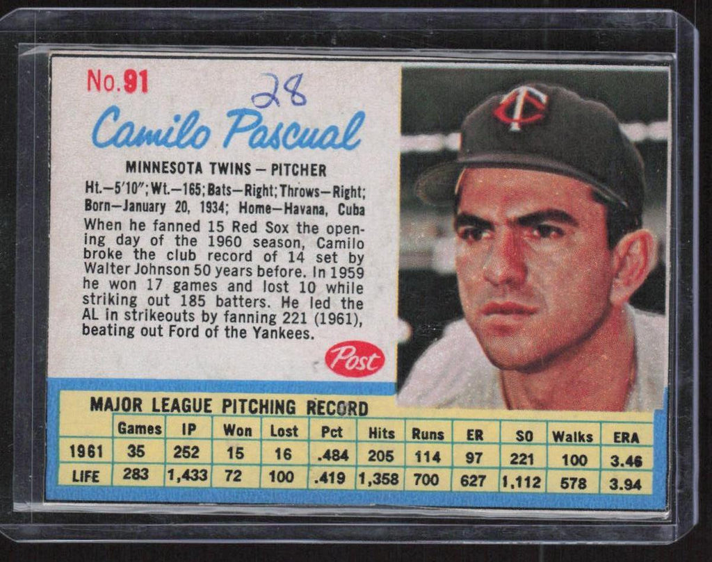 1962 Post Cereal #91 Camilo Pascual