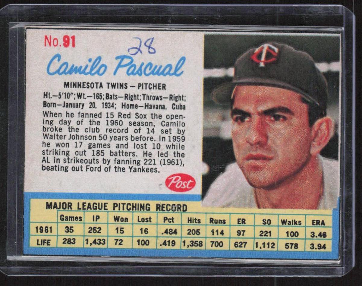 1962 Post Cereal #91 Camilo Pascual