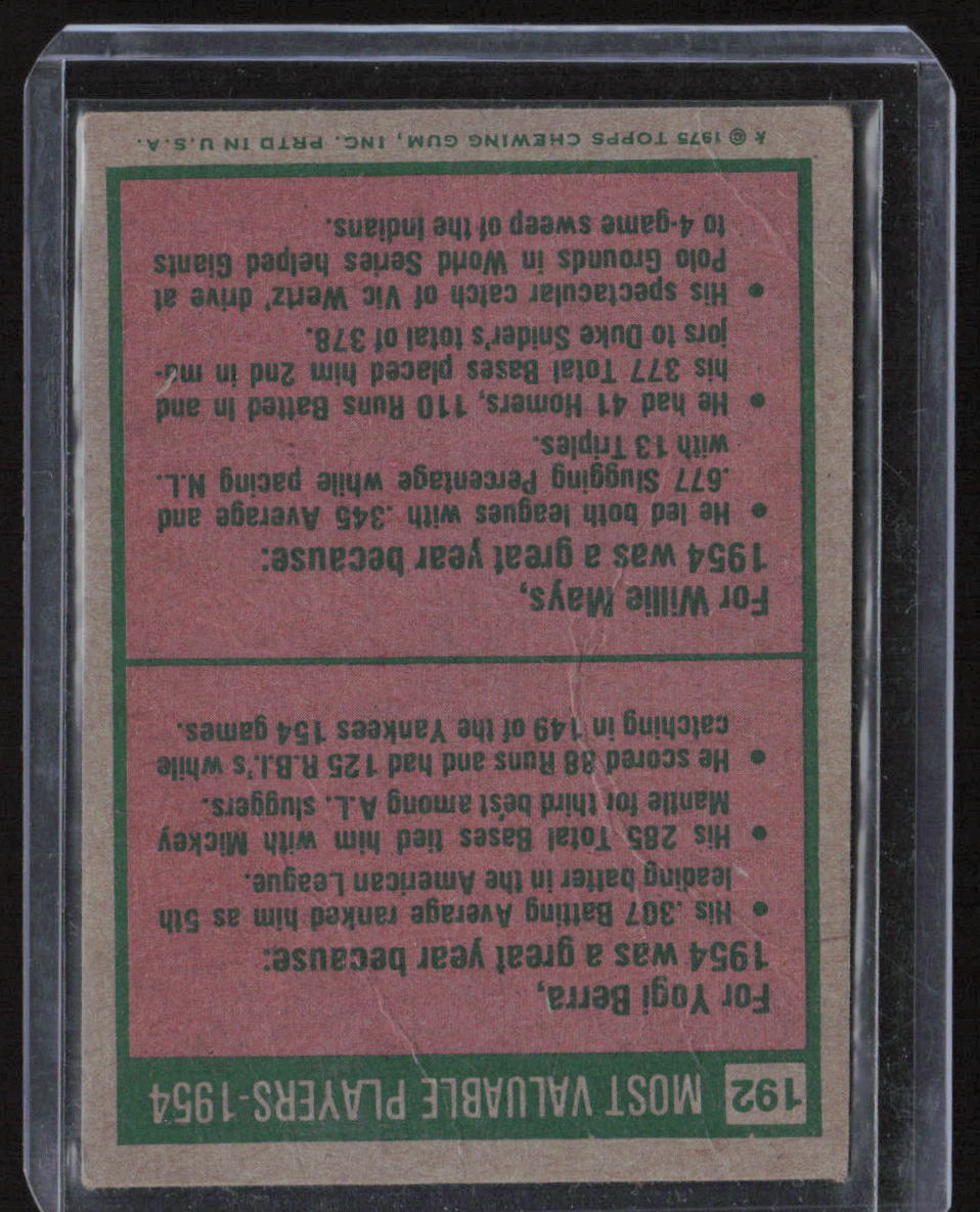 1975 Topps #192 1954 MVPs (Yogi Berra / Willie Mays) MVP
