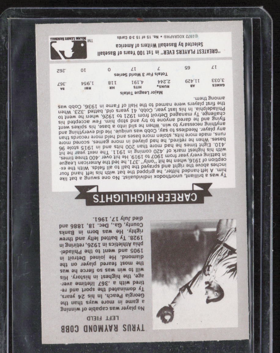 1972 Kellogg's 3-D All-Time Baseball Greats #15 Ty Cobb