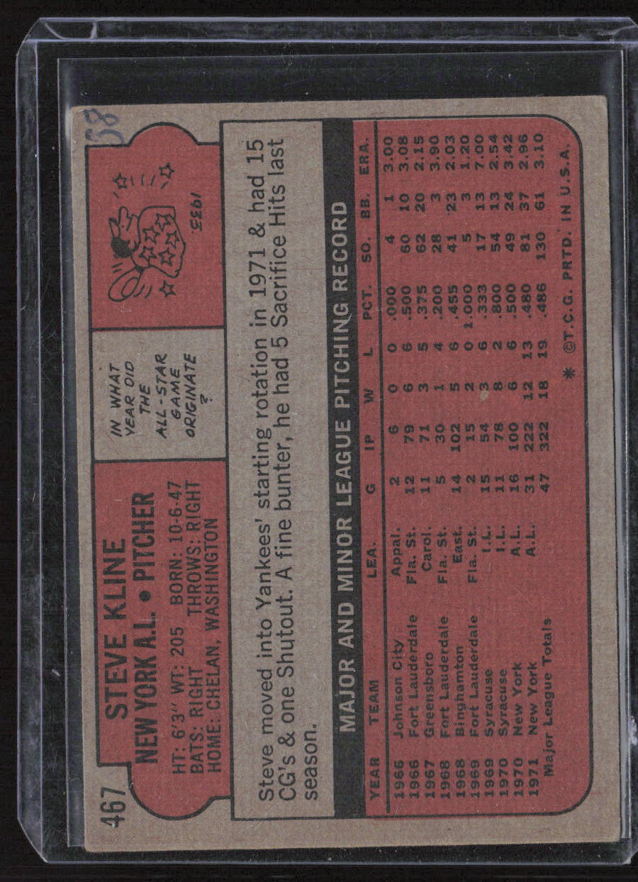 1972 Topps #467 Steve Kline
