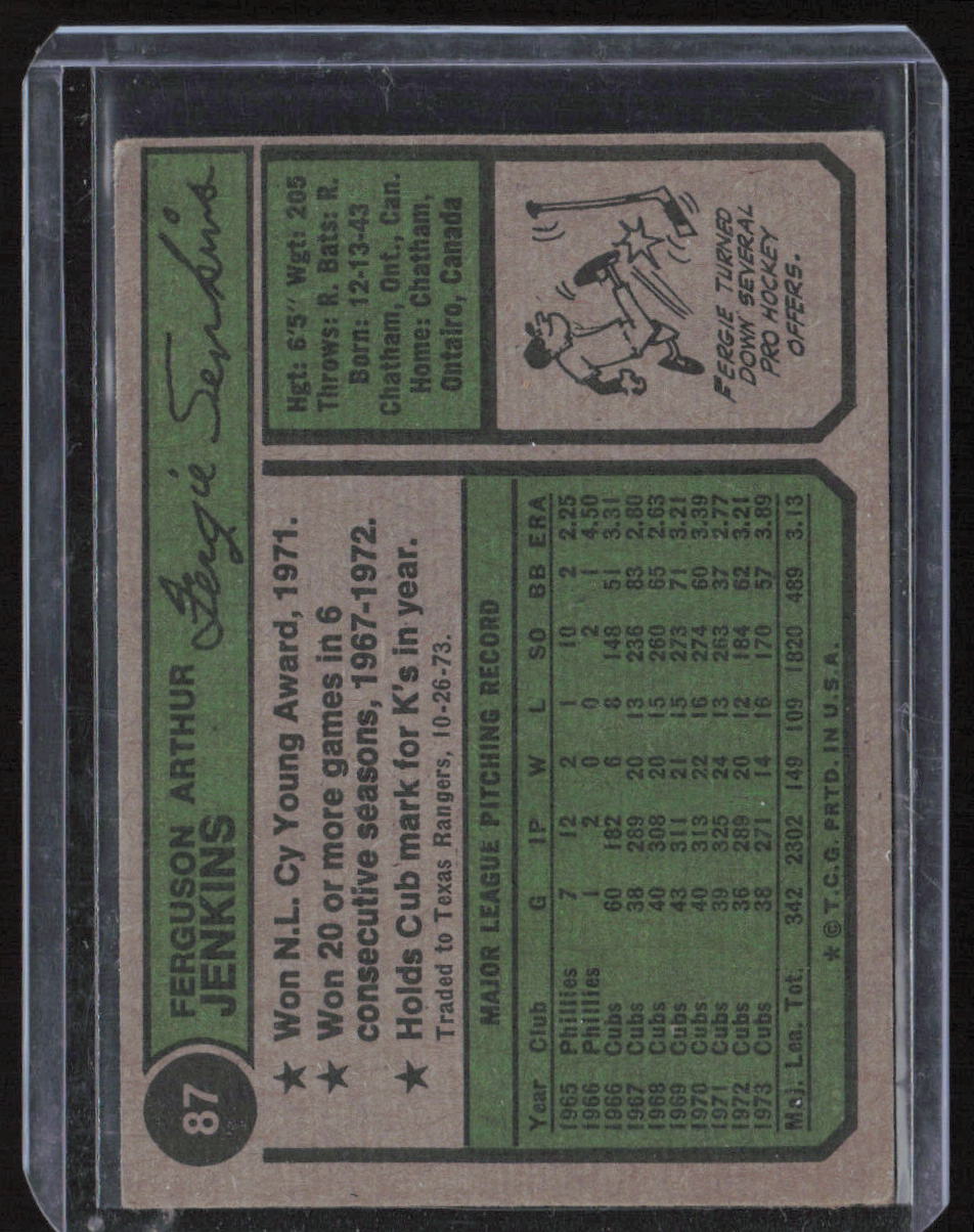 1974 Topps #87 Fergie Jenkins