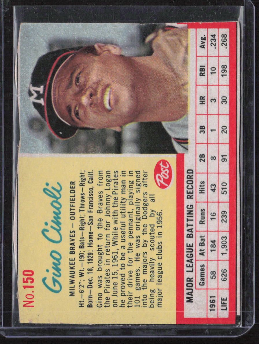 1962 Post Cereal #150 Gino Cimoli