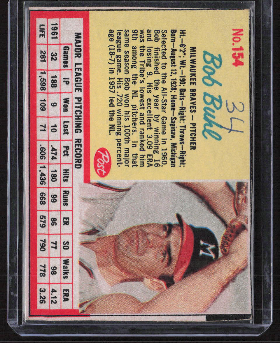 1962 Post Cereal #154 Bob Buhl