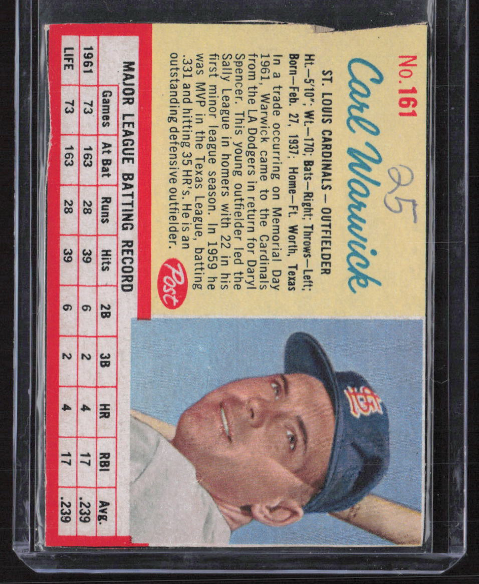 1962 Post Cereal #161 Carl Warwick