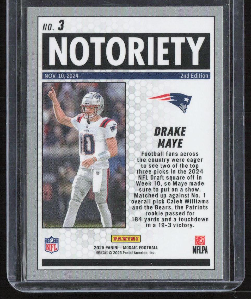 2025 Panini Mosaic #3 Drake Maye Notoriety