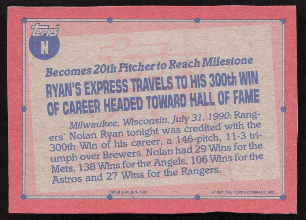 1991 Topps #N Nolan Ryan Wax Box Bottom Panels Singles