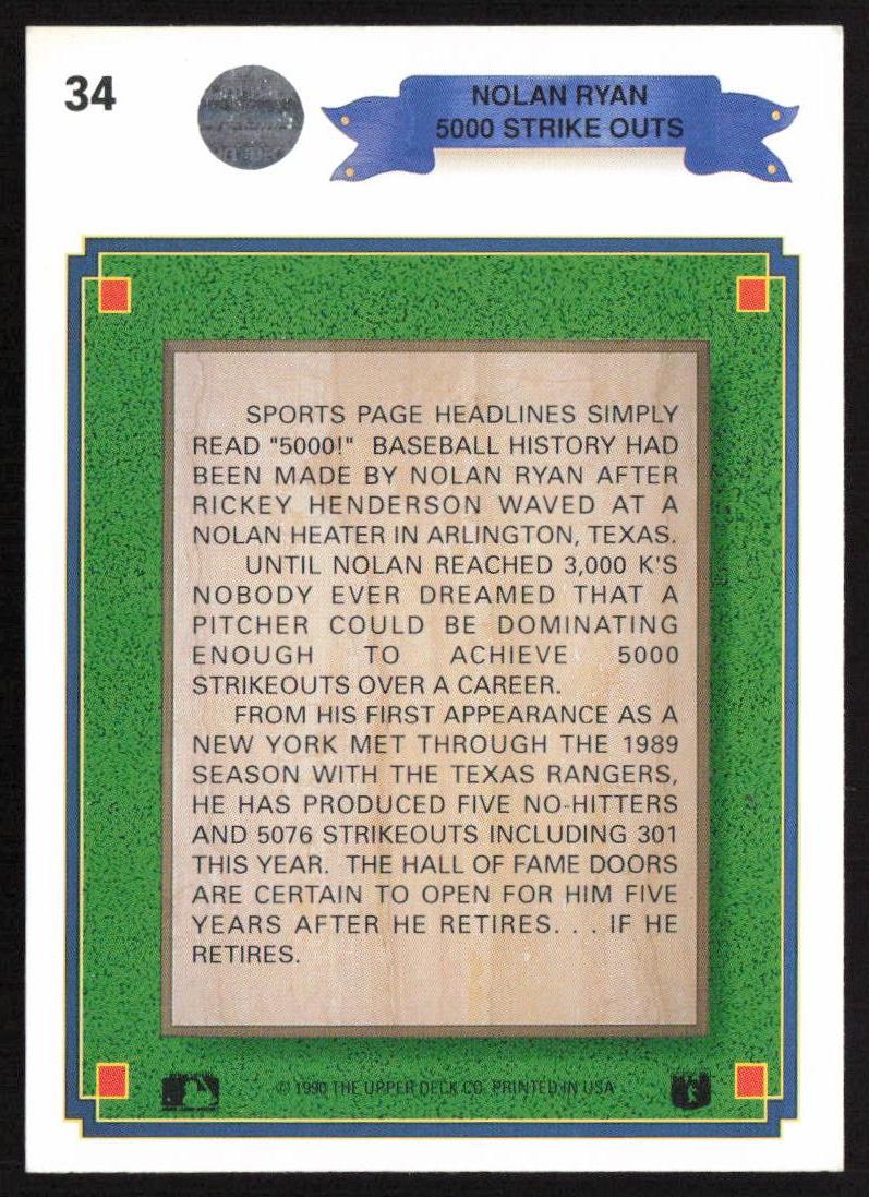 1990 Upper Deck #34 Nolan Ryan