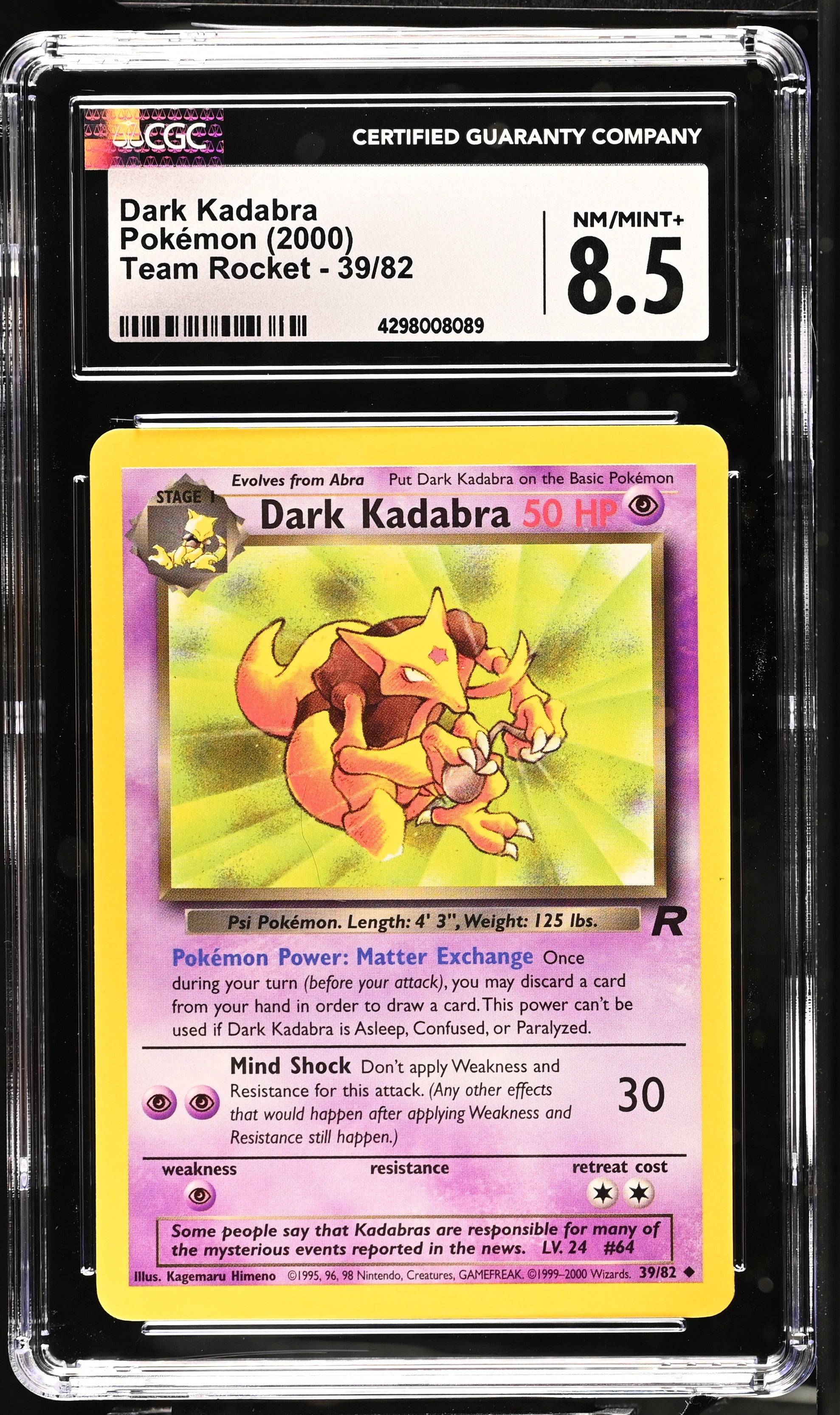2000 Team Rocket #39/82 Dark Kadabra CGC 8.5