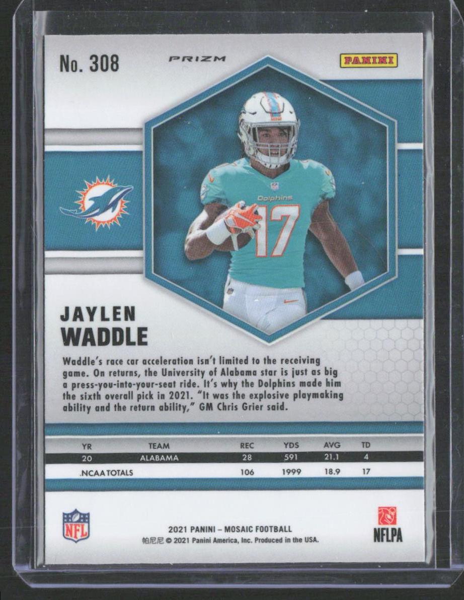 2021 Panini Mosaic #308 Jaylen Waddle Prizm Camo Pink