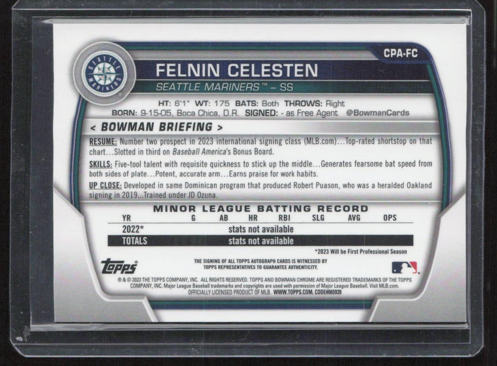 2023 Bowman Chrome #CPA-FC Felnin Celesten Autographs Green Refractor #/99