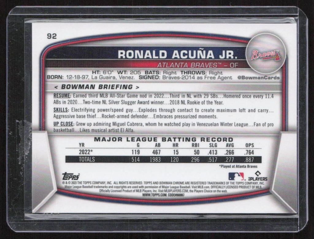 2023 Bowman #92 Ronald Acuña Jr. Mojo Gold Refractors #/50