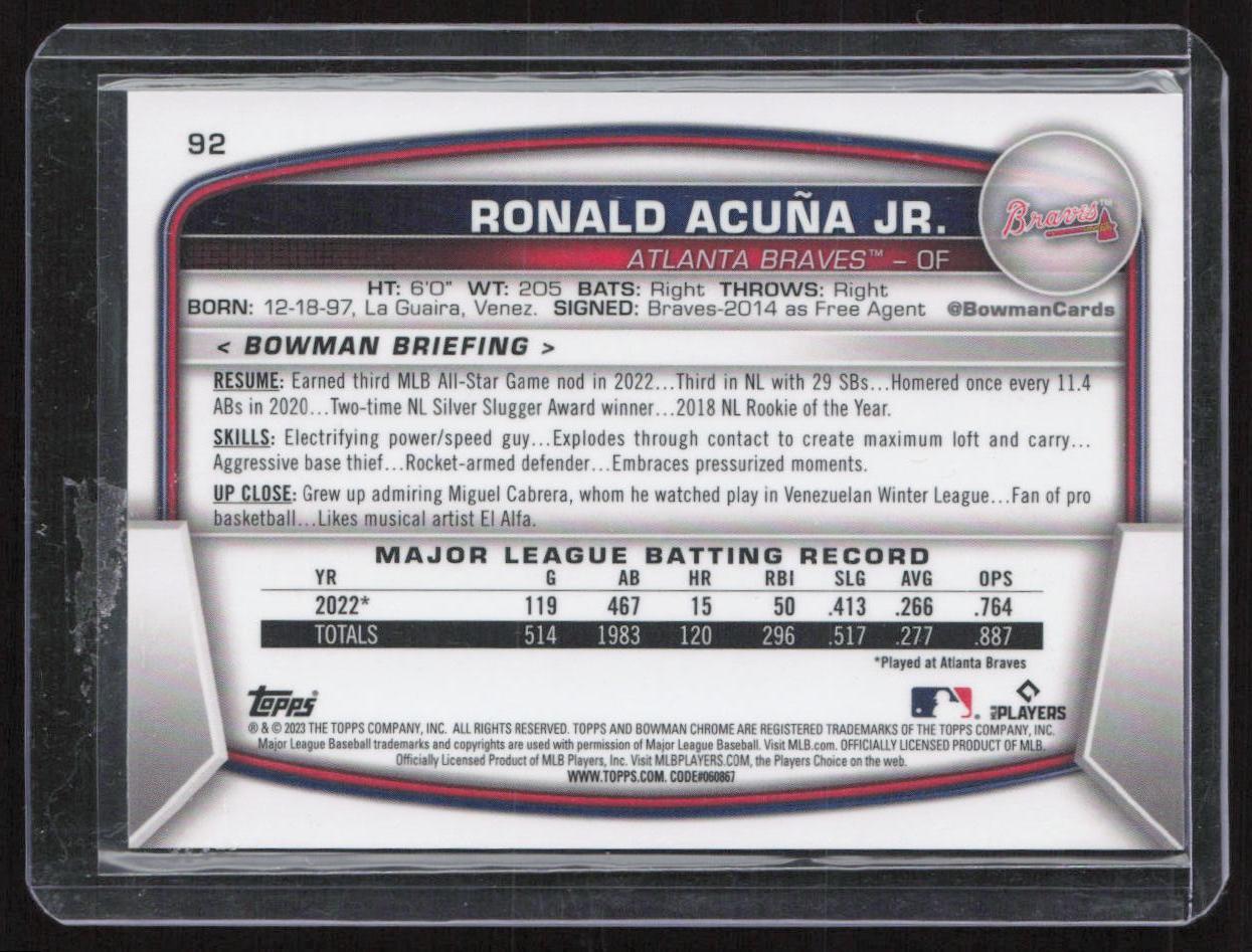 2023 Bowman #92 Ronald Acuña Jr. Mojo Gold Refractors #/50
