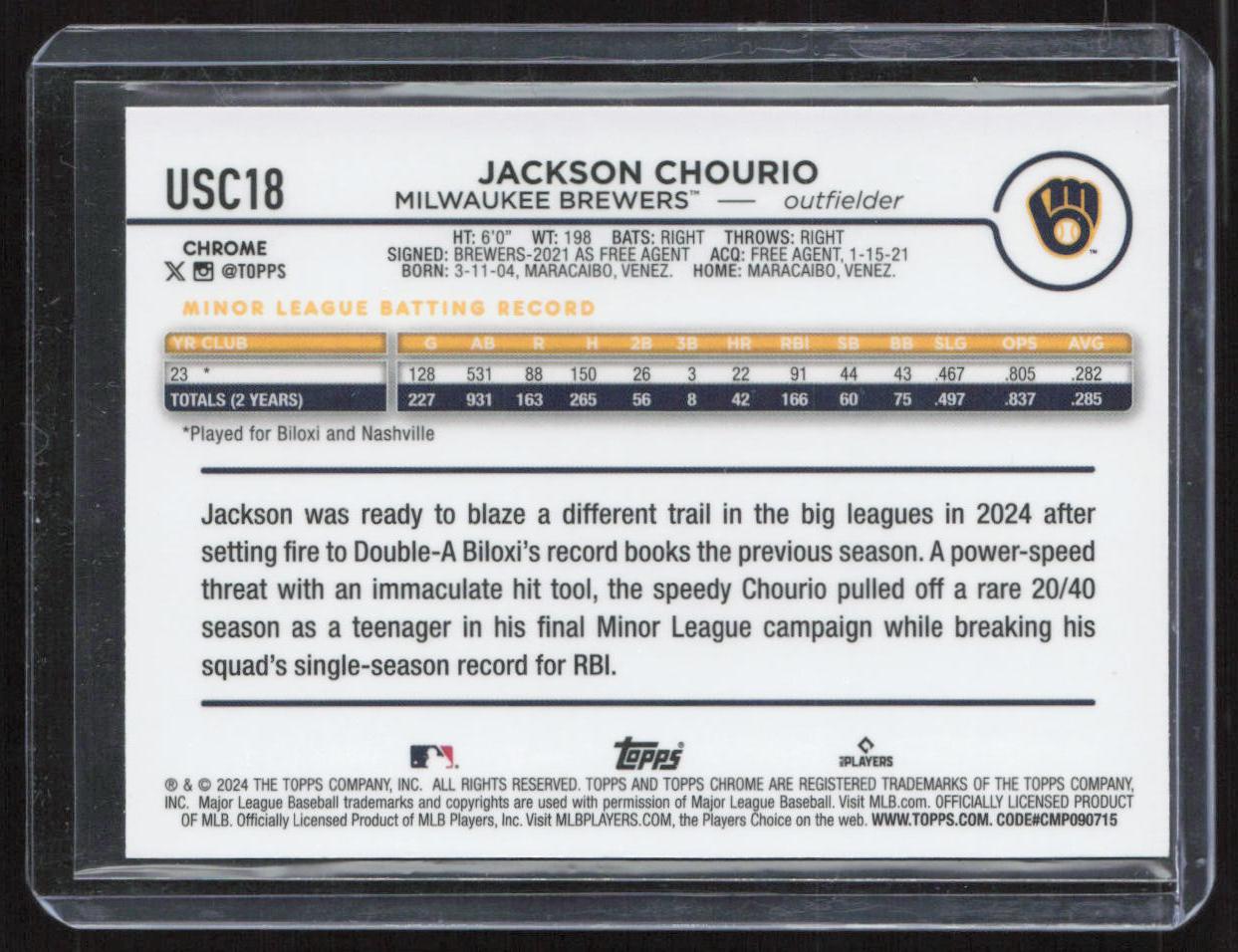2024 Topps Chrome Update #USC18 Jackson Chourio Negative Refractors