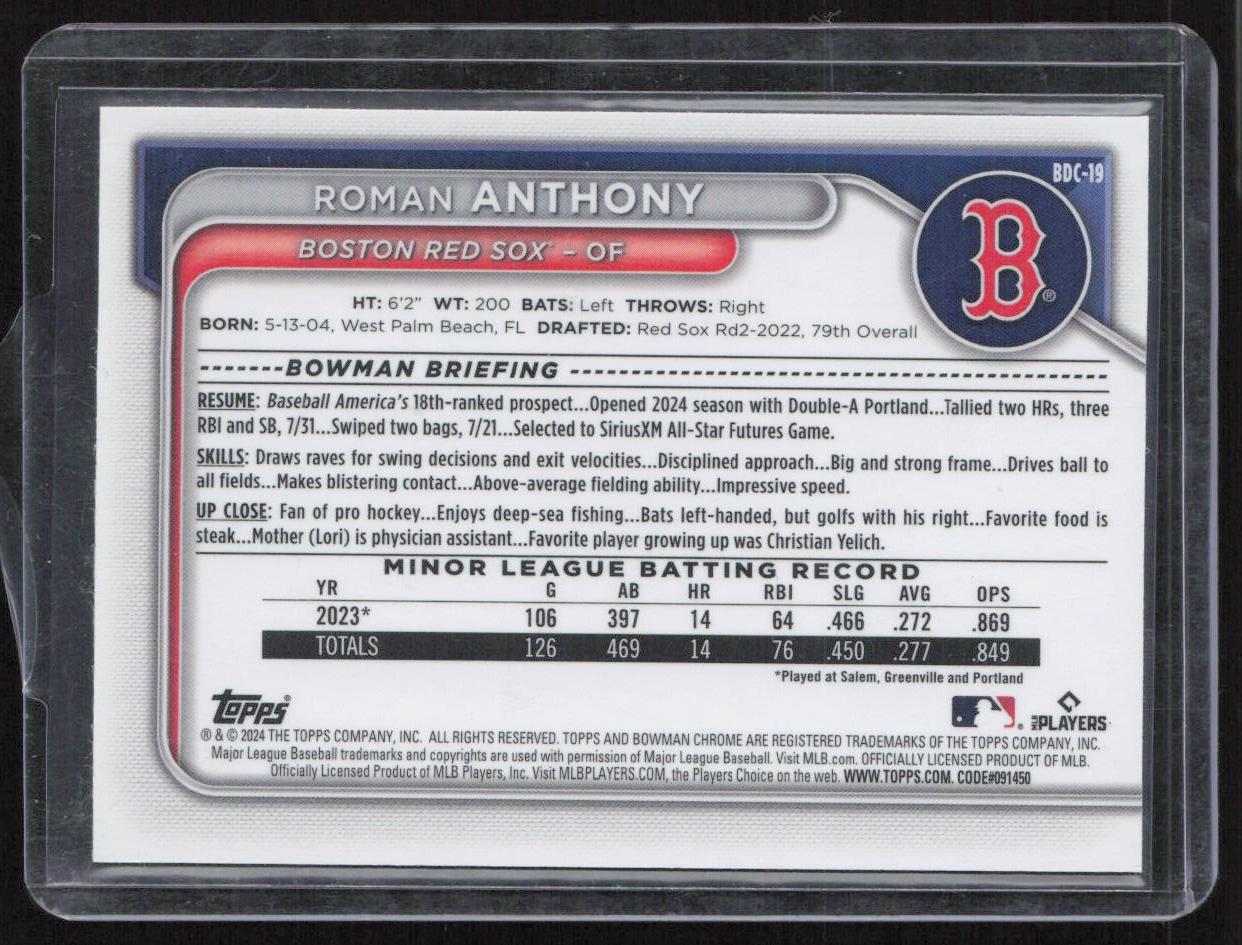 2024 Bowman Draft BDC-19 Roman Anthony Chrome Yellow Lunar Crater Refractor #/75