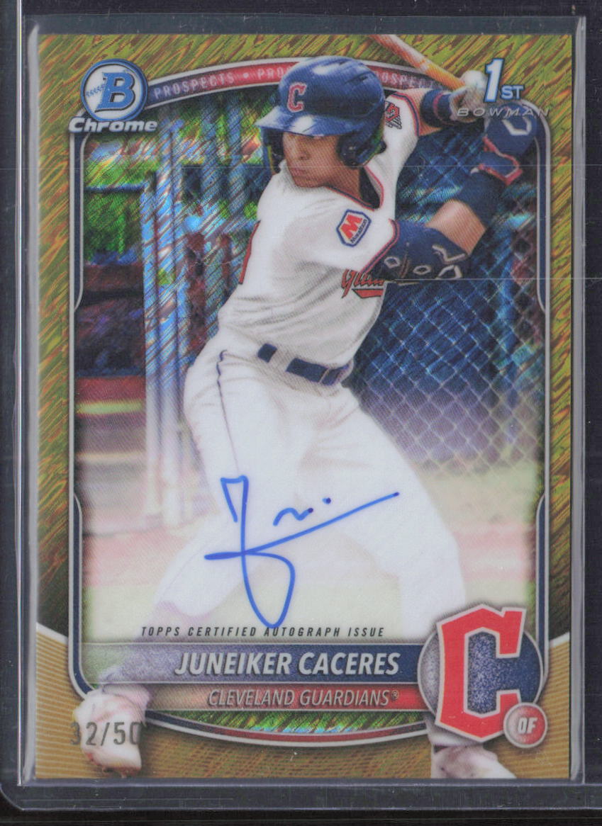 2025 Bowman Chrome #CPA-JUC Juneiker Caceres Autographs Gold Shimmer #/50