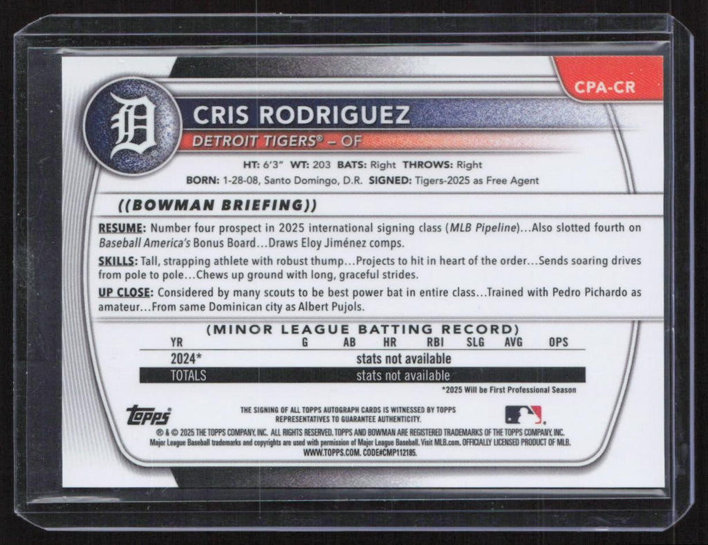 2025 Bowman Chrome #CPA-CR Cris Rodriguez Prospect Autographs