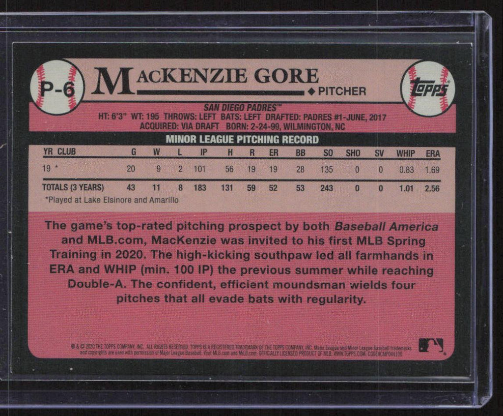 2020 Topps Update #P-6 MacKenzie Gore Prospects Blue