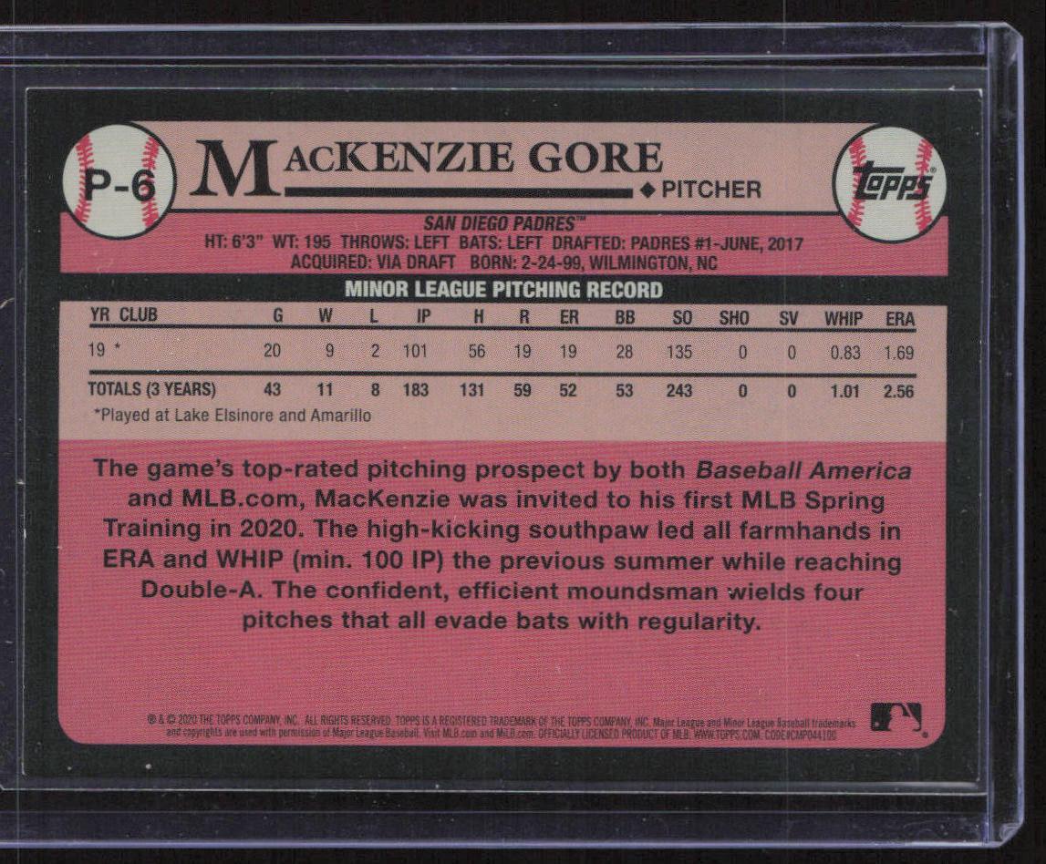 2020 Topps Update #P-6 MacKenzie Gore Prospects Blue