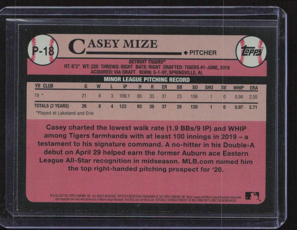 2020 Topps Update #P-18 Casey Mize Prospects