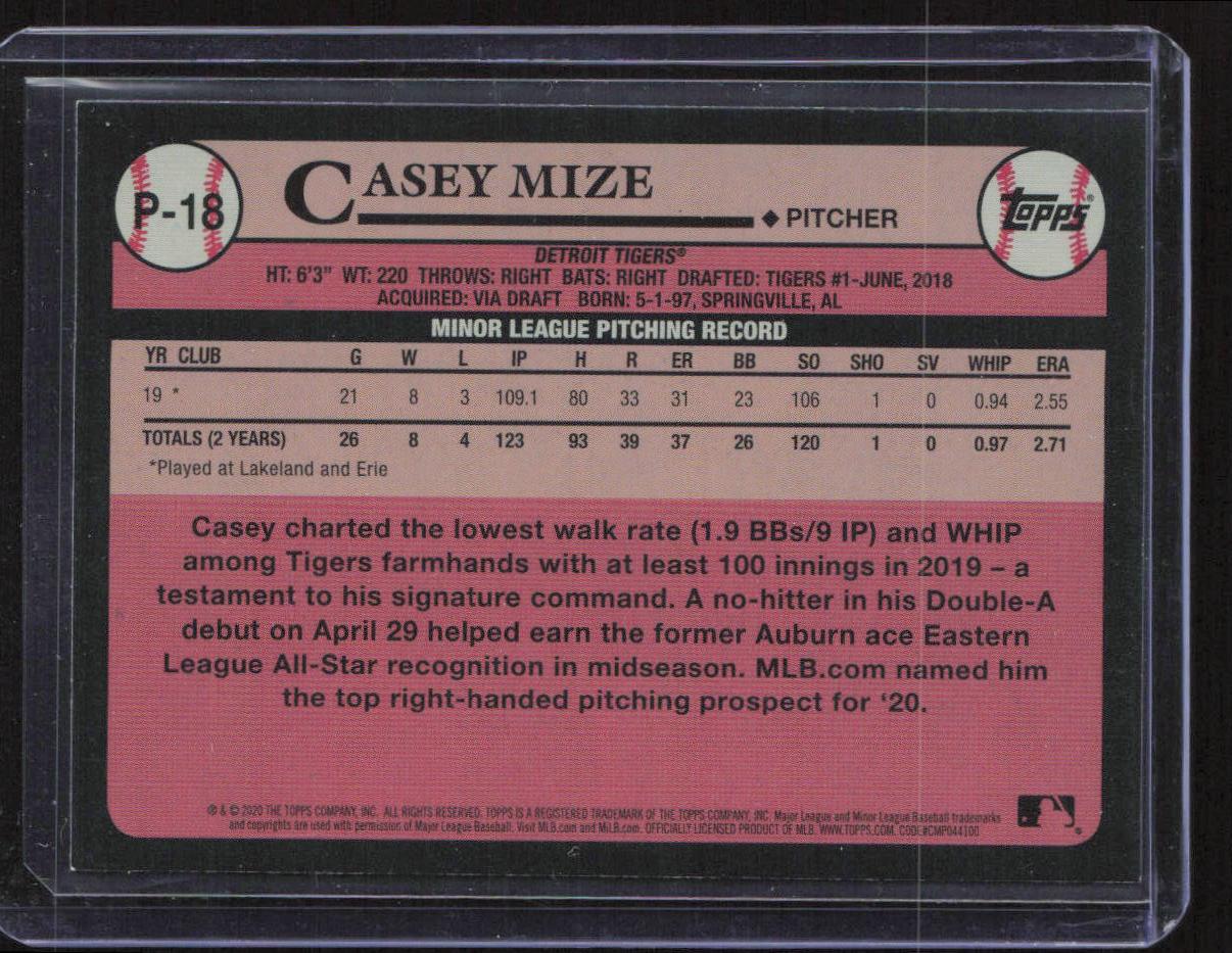 2020 Topps Update #P-18 Casey Mize Prospects