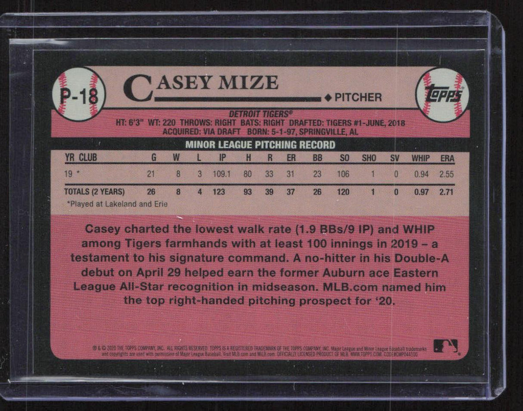 2020 Topps Update #P-18 Casey Mize Prospects