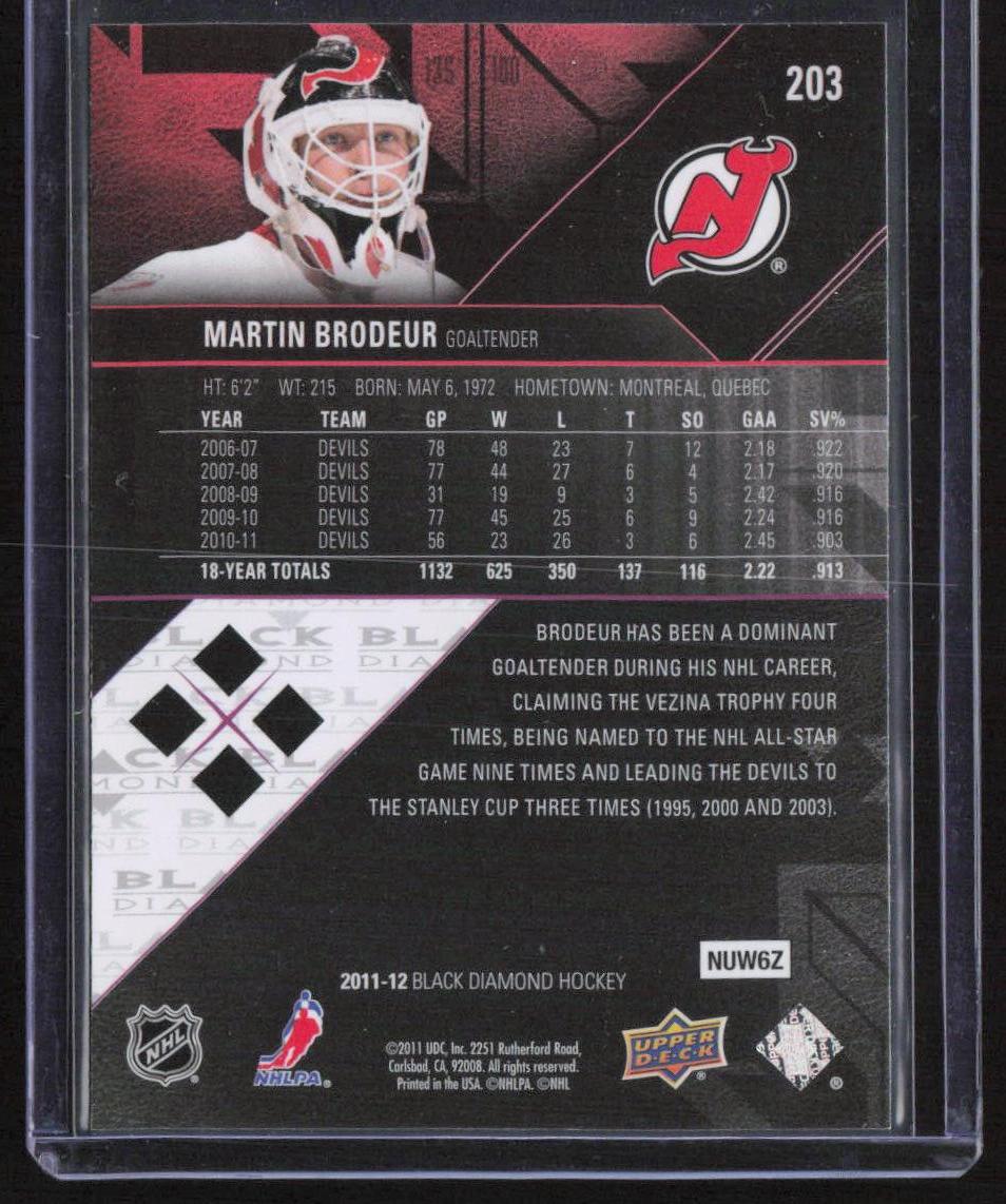 2011-12 Upper Deck Black Diamond #203 Martin Brodeur