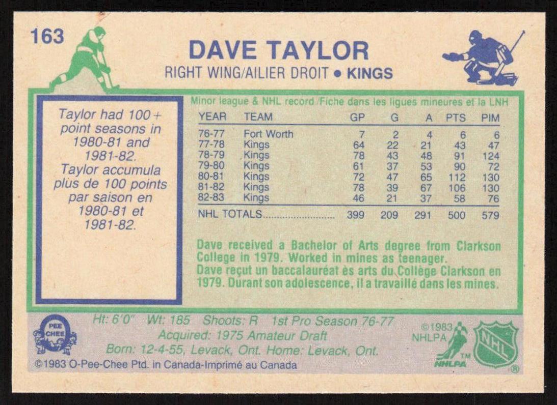 1983-84 O-Pee-Chee #163 Dave Taylor