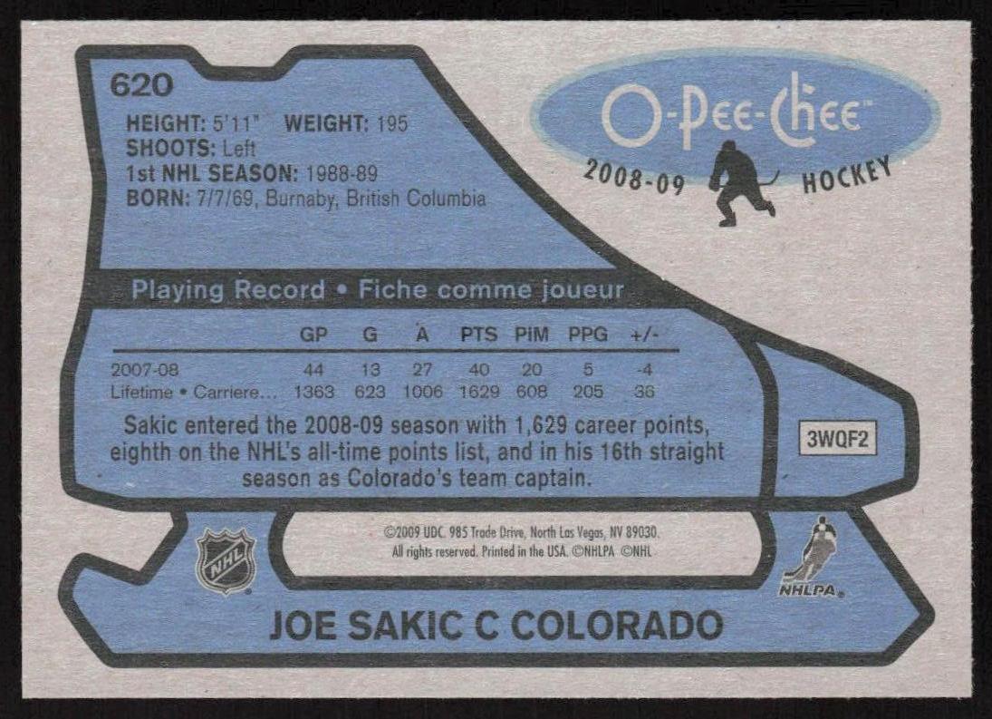 2008-09 O-Pee-Chee #620 Joe Sakic 1979-80-Retro