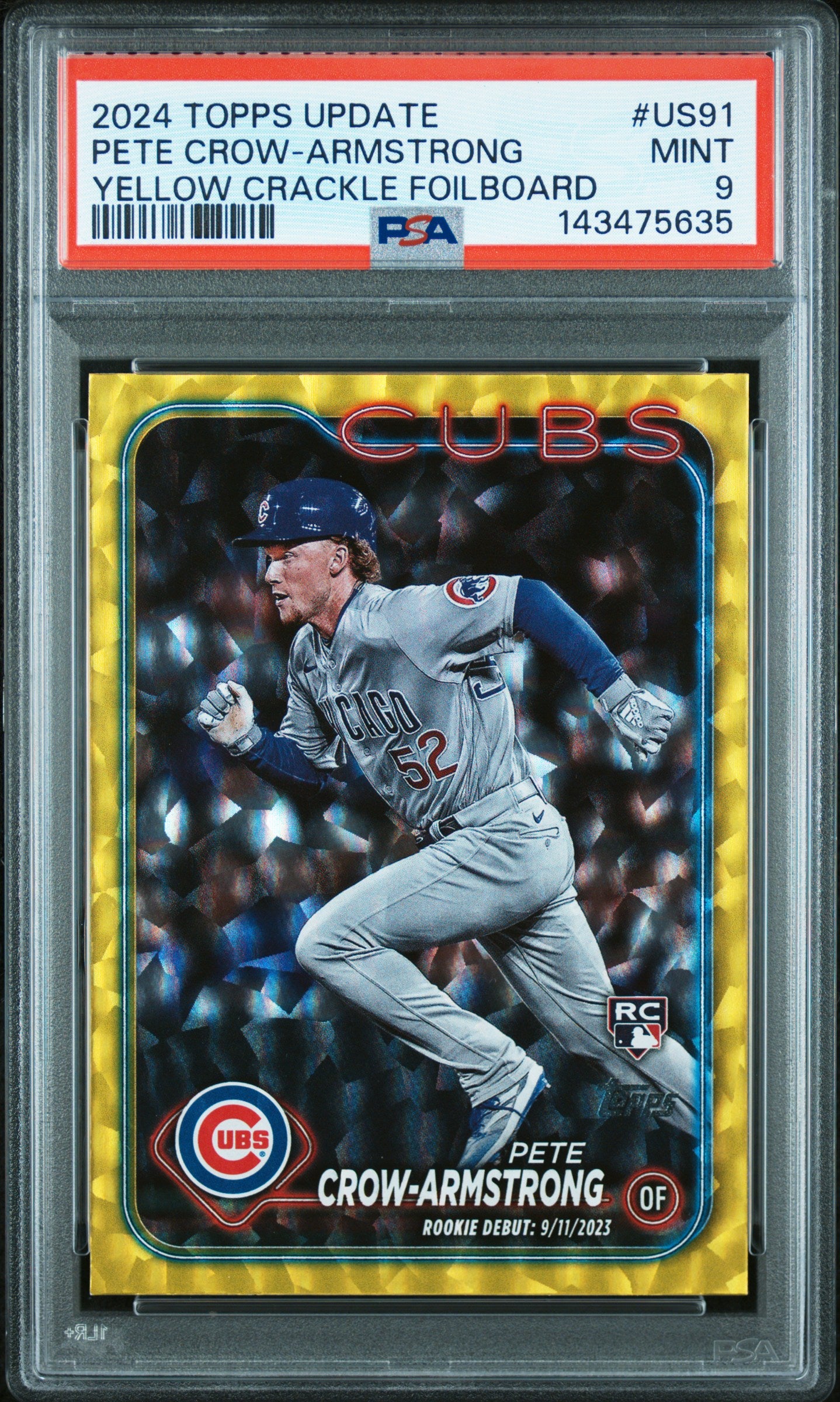 2024 Topps Update #US91 Pete Crow-Armstrong Yellow Crackle Foilboard /50 PSA 9
