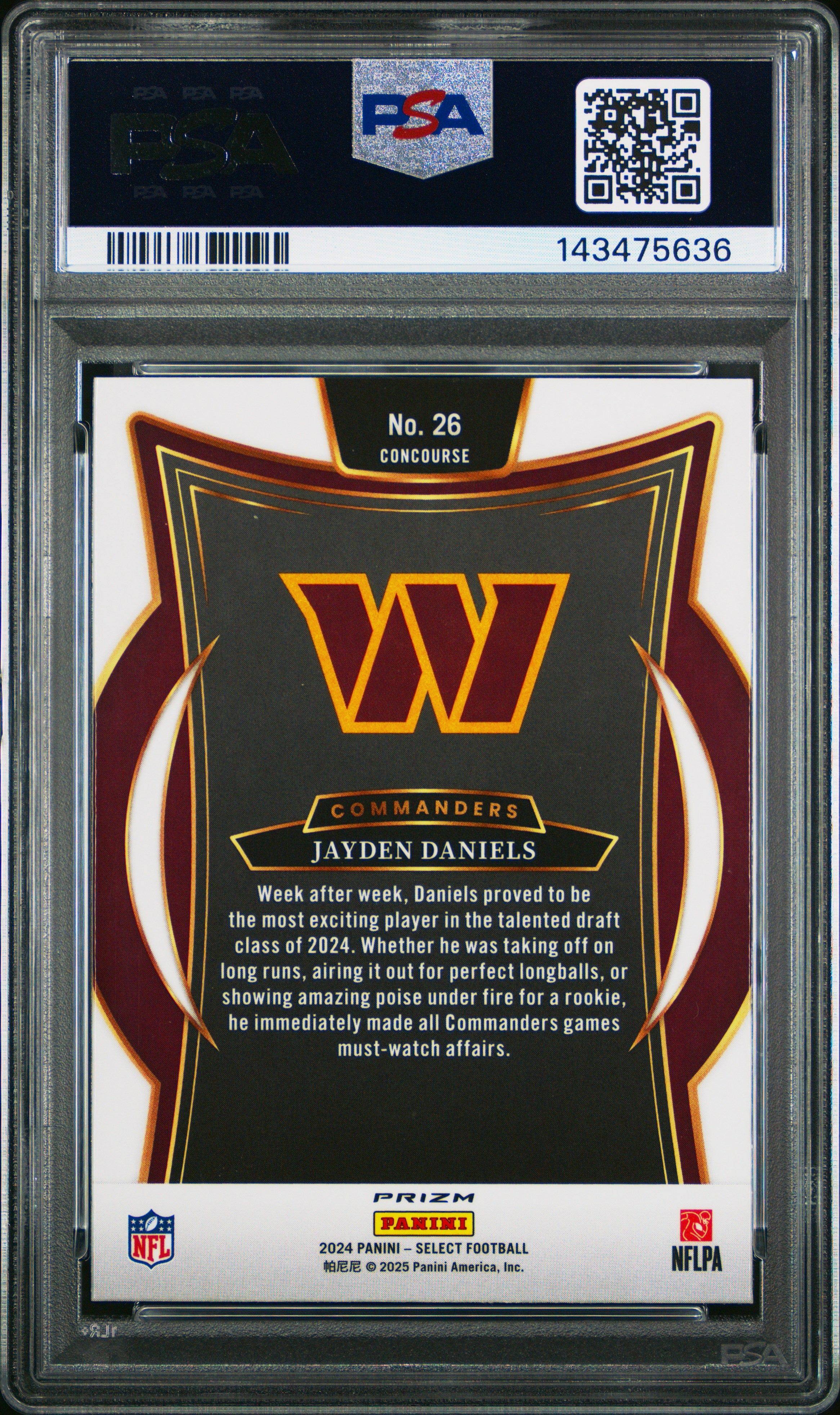 2024 Panini Select #26 Jayden Daniels Red & Blue Prizm Shock CONCOURSE PSA 9