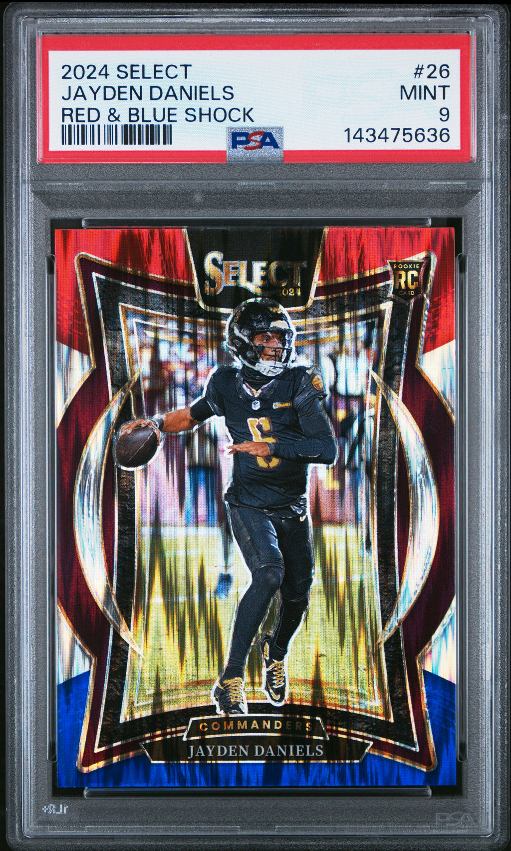 2024 Panini Select #26 Jayden Daniels Red & Blue Prizm Shock CONCOURSE PSA 9
