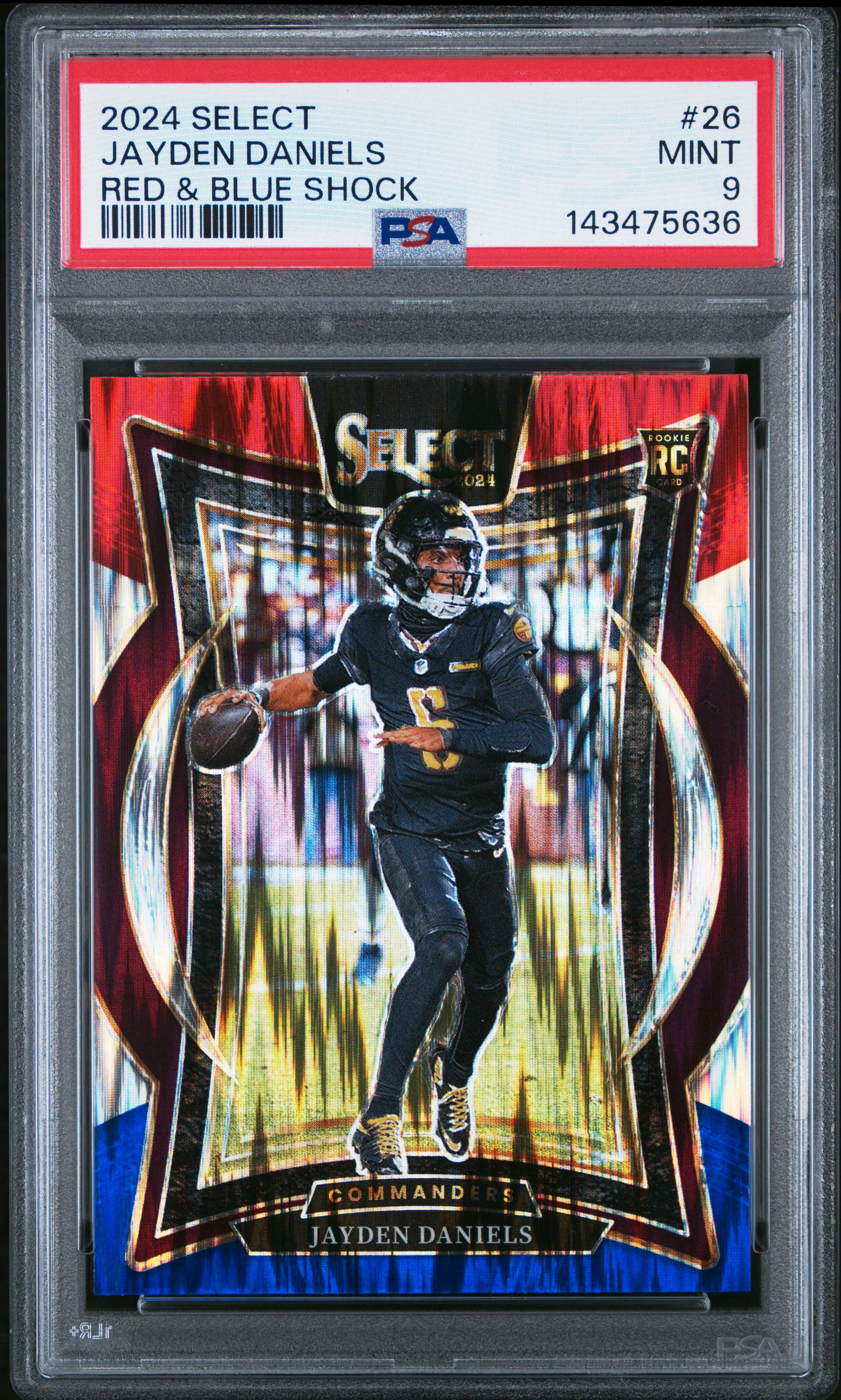 2024 Panini Select #26 Jayden Daniels Red & Blue Prizm Shock CONCOURSE PSA 9