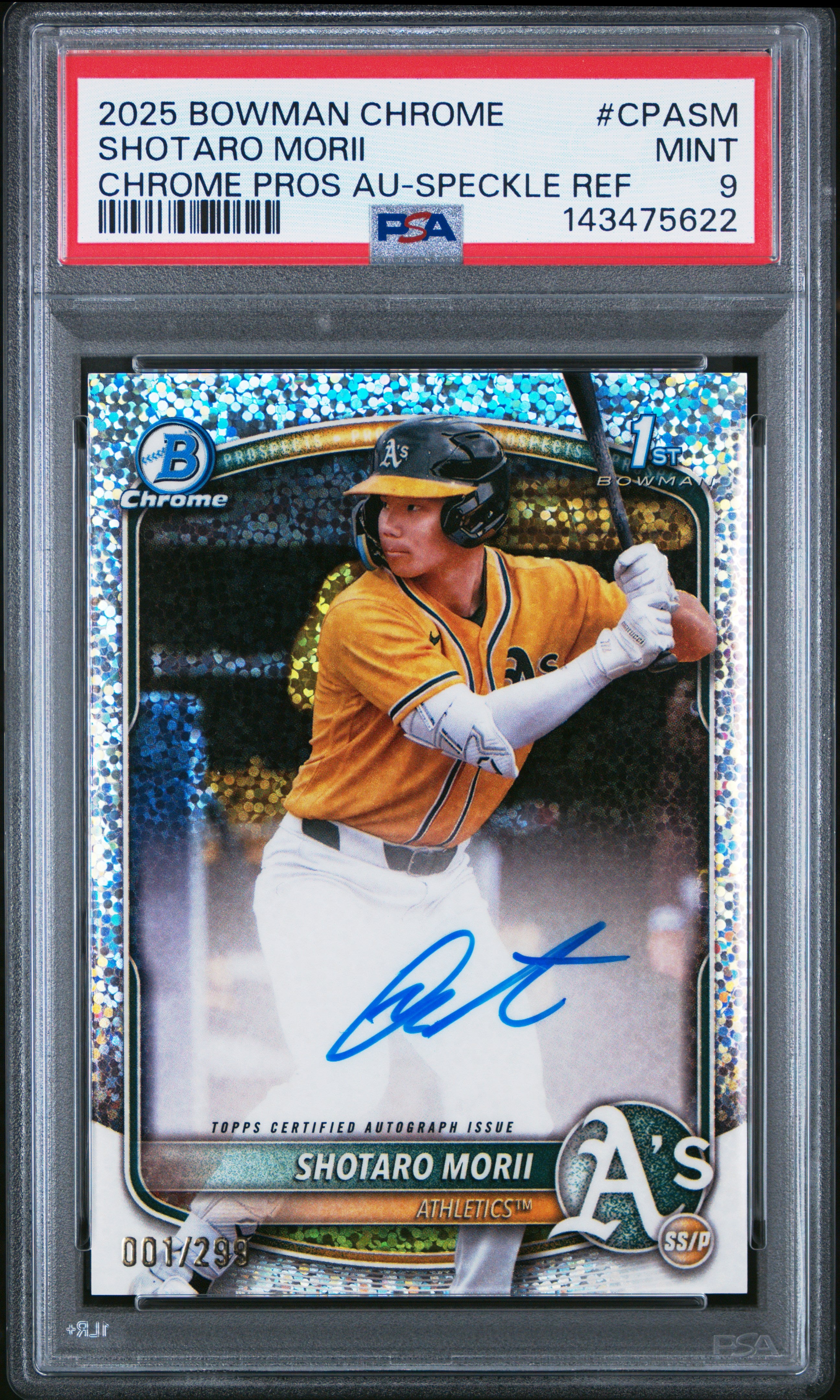 2025 Bowman Chrome #CPA-SM Shotaro Morii Prospect Autographs Speckle PSA 9 #/299