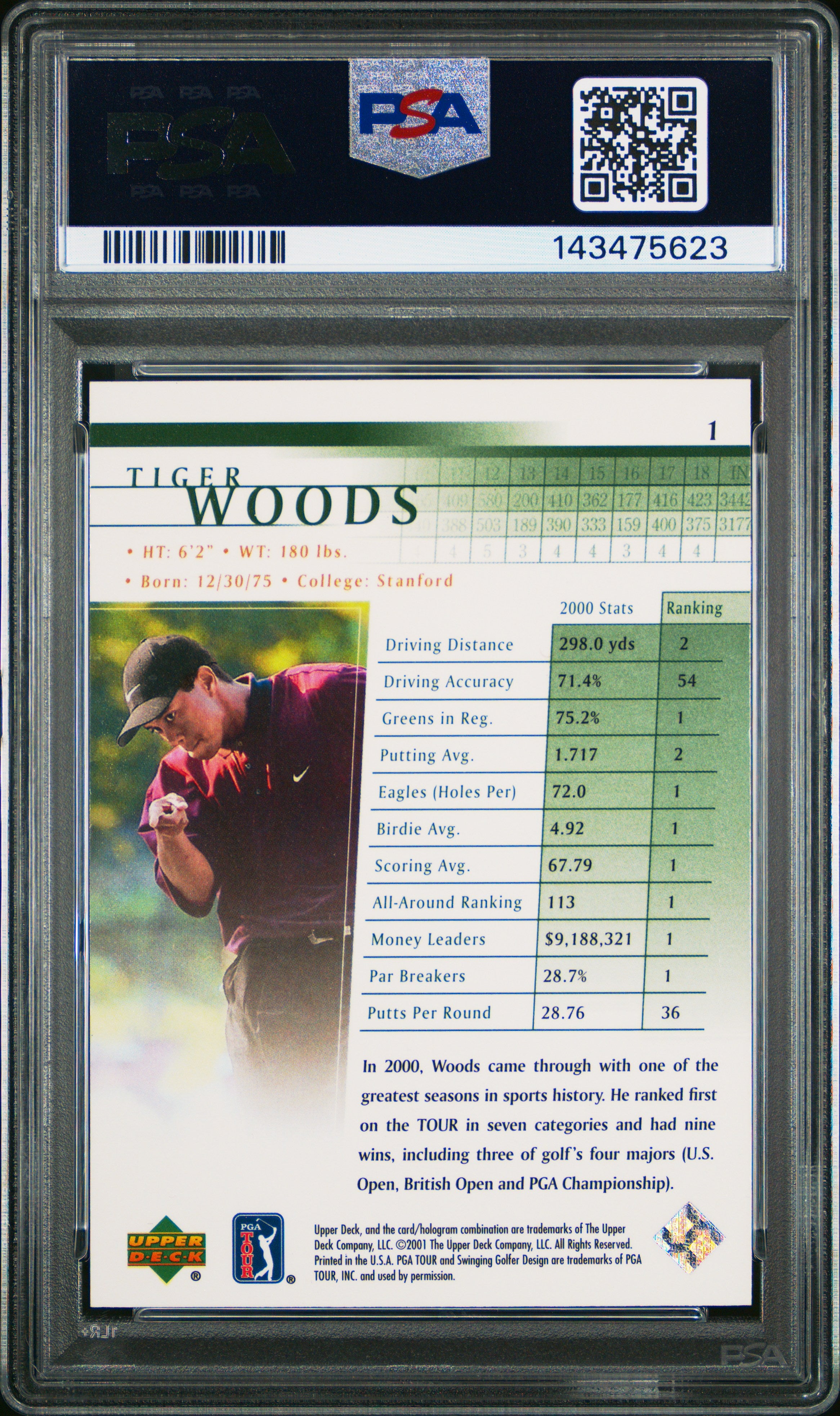 2001 Upper Deck #1 Tiger Woods PSA 9