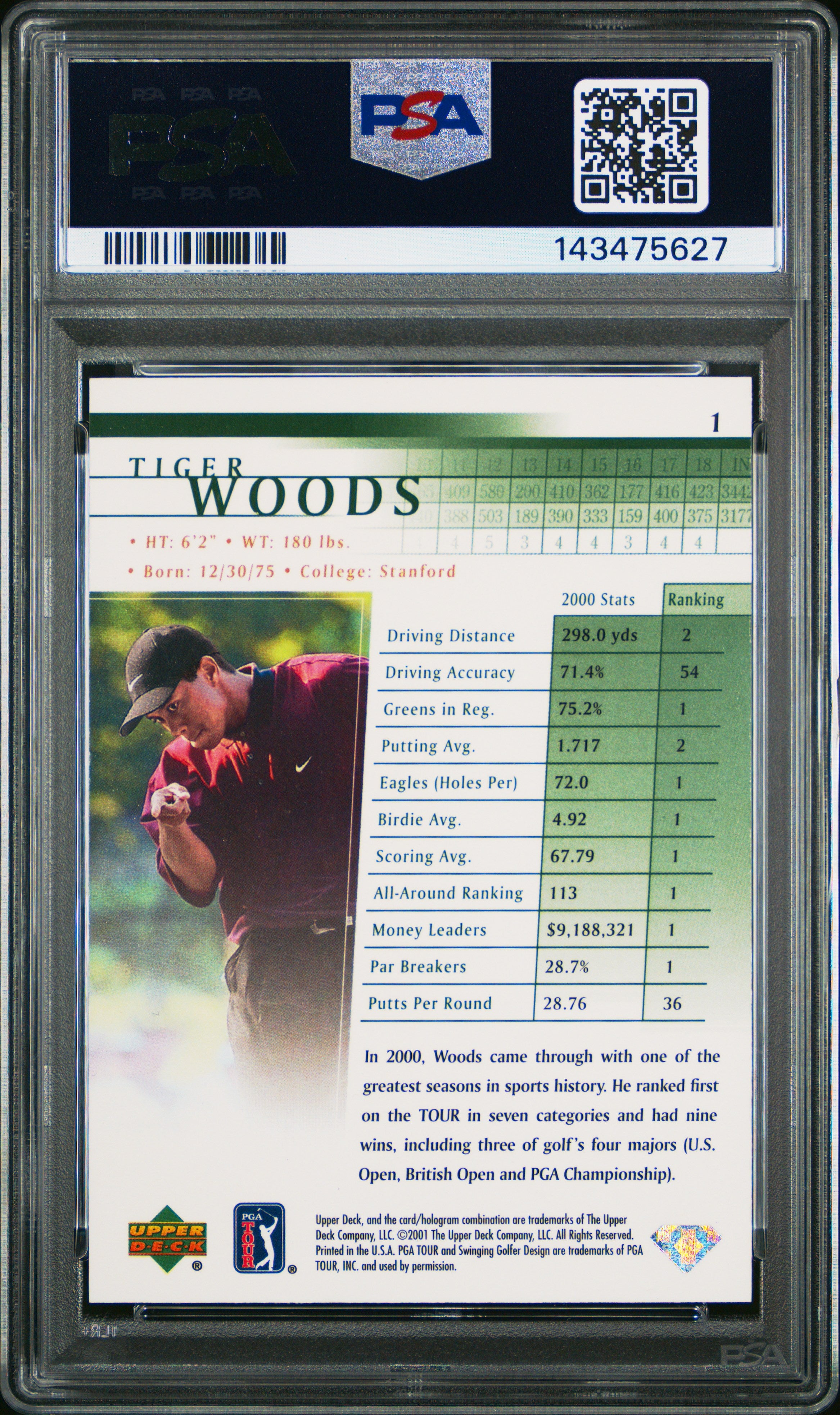 2001 Upper Deck #1 Tiger Woods PSA 9