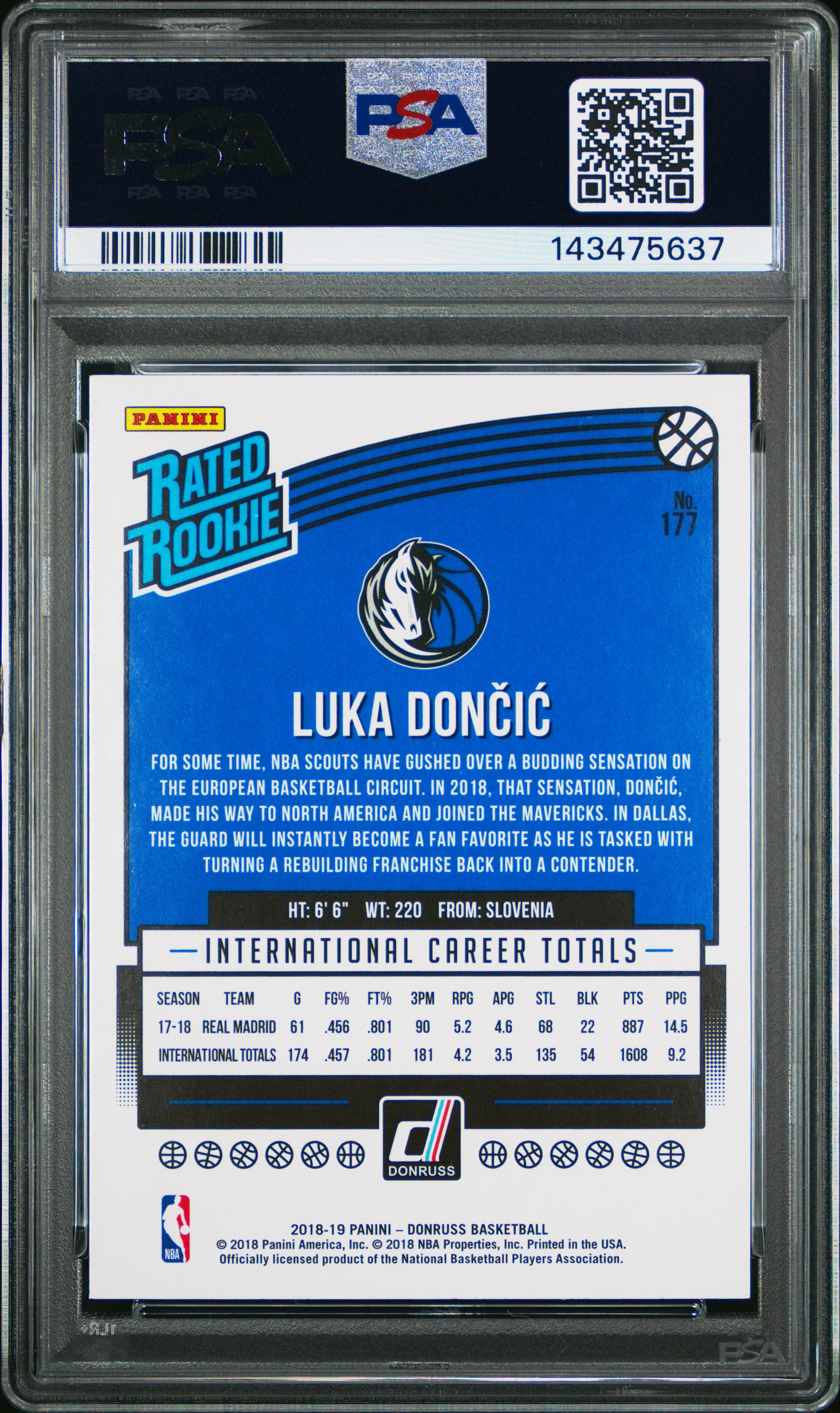 2018-19 Donruss #177 Luka Doncic Yellow Flood PSA 10