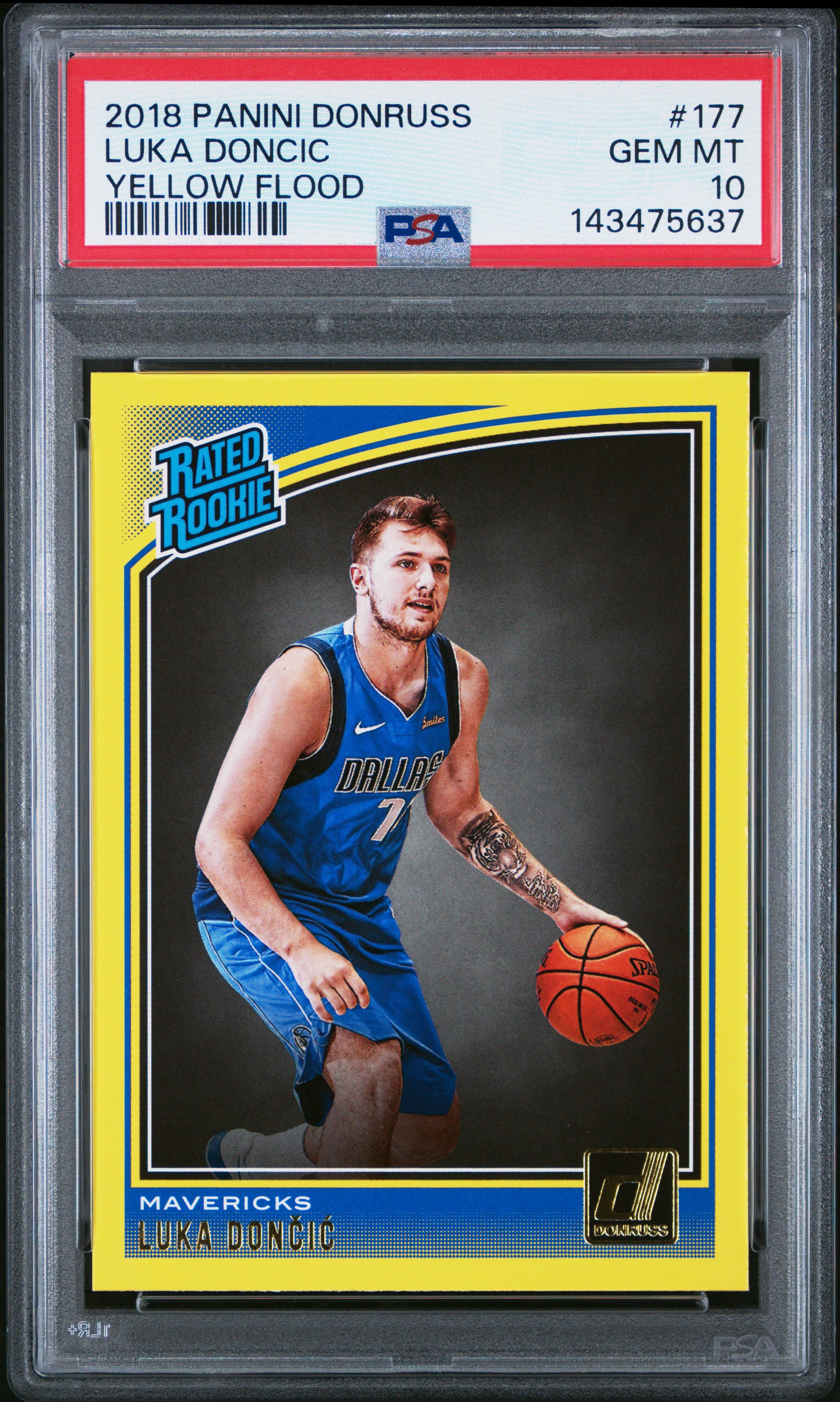 2018-19 Donruss #177 Luka Doncic Yellow Flood PSA 10