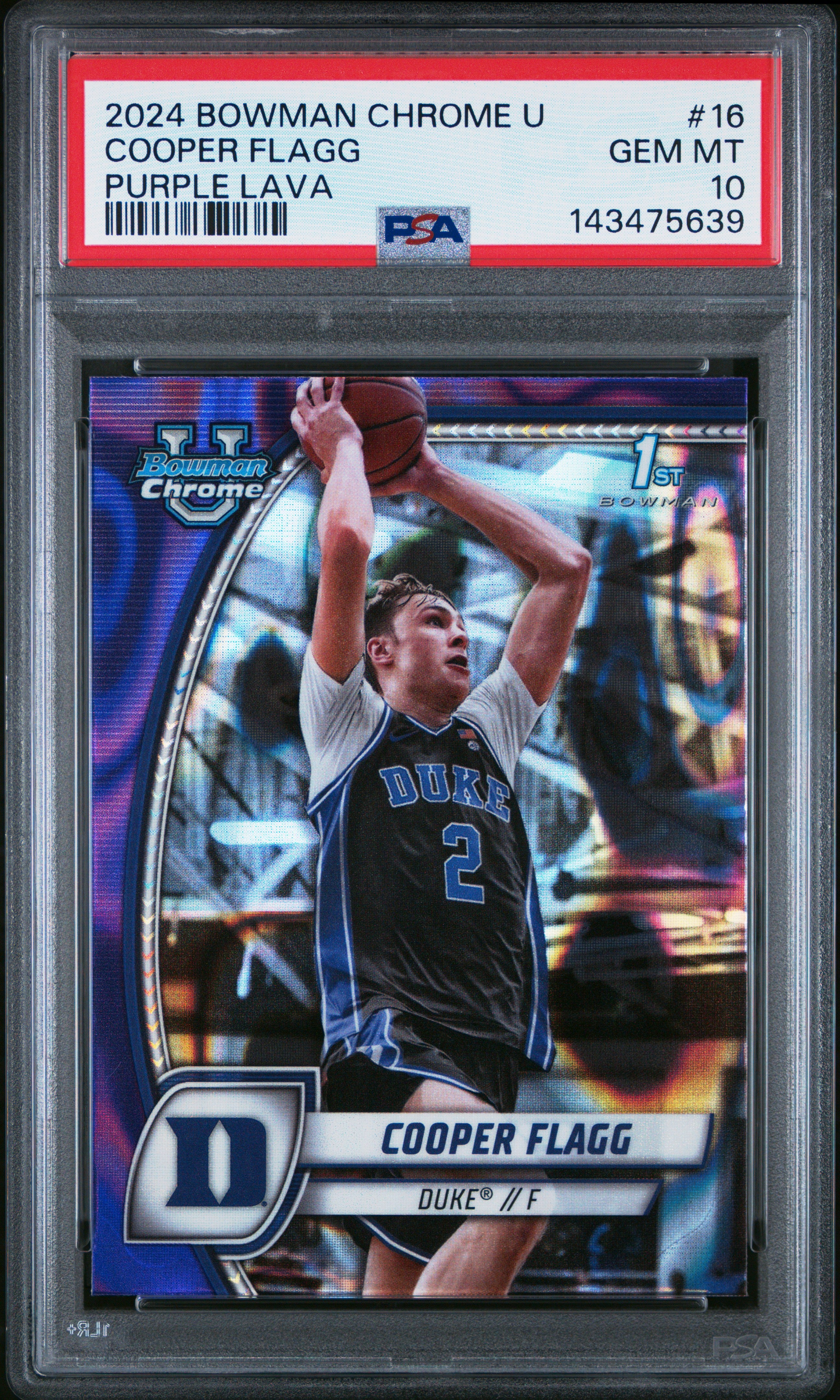2024-25 Bowman University Chrome #16 Cooper Flagg Purple Lava Refractor PSA 10