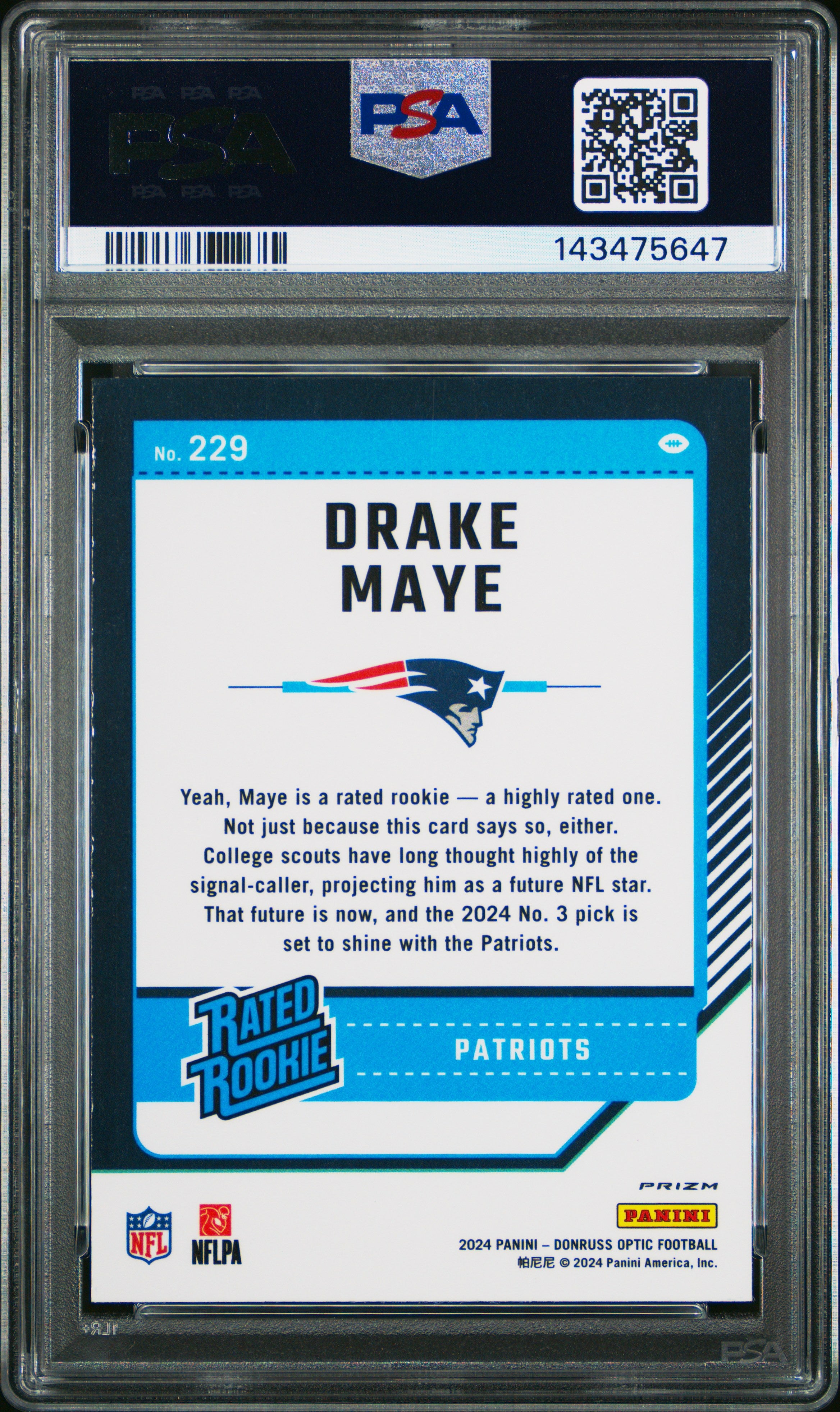 2024 Donruss Optic #229 Drake Maye Holo PSA 10