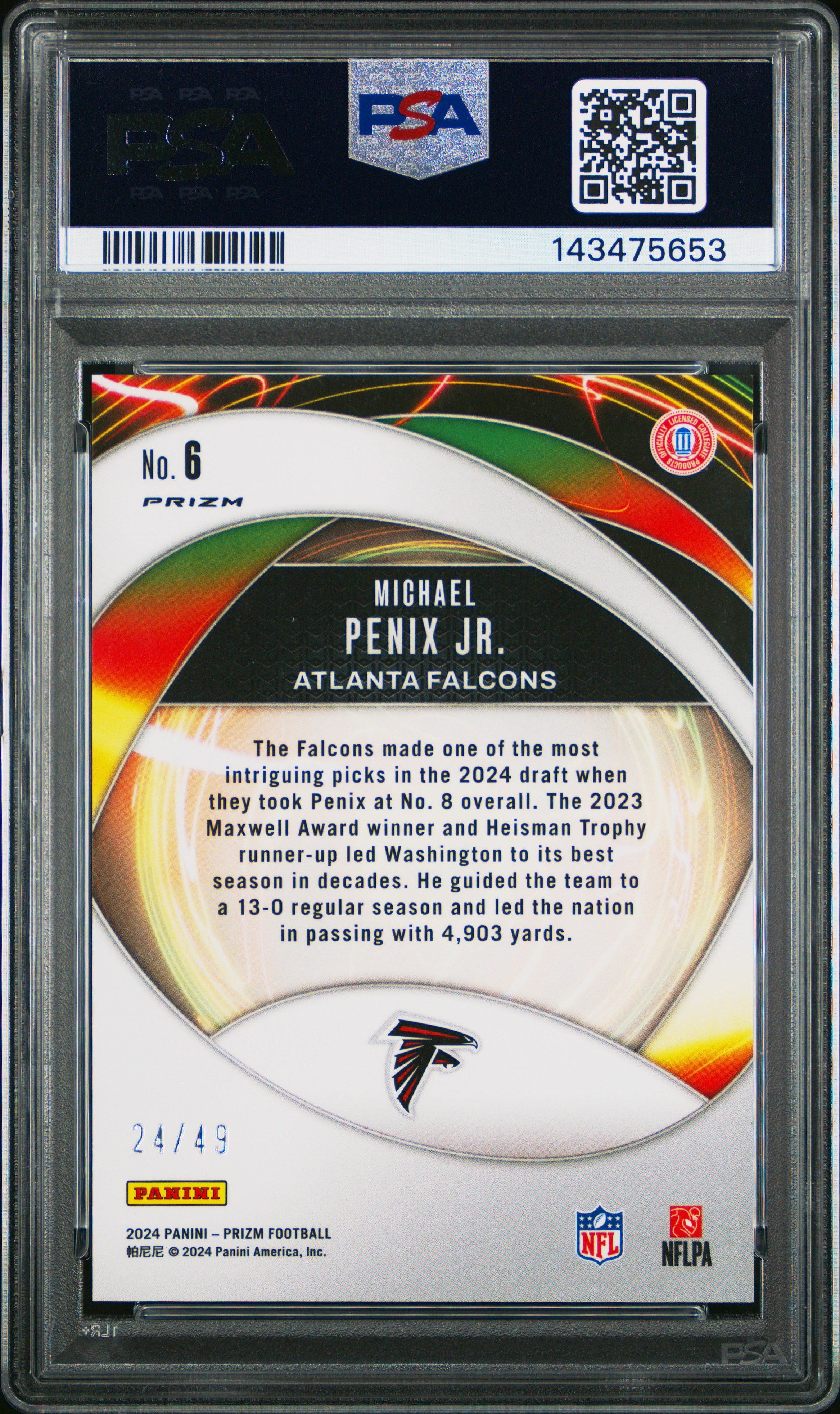 2024 Panini Prizm #6 Michael Penix Jr. Portals Purple Power Prizm PSA 10